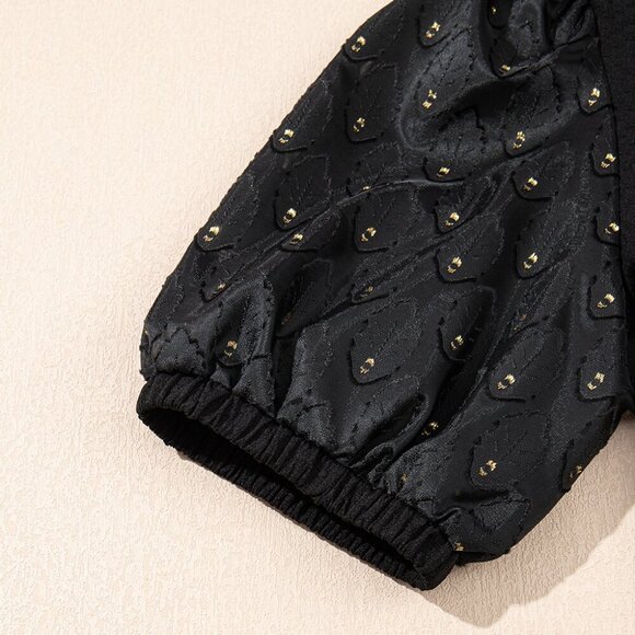 🖤 Elegant Black Feather Sleeve Textured Blouse – Size M - Picture 7 of 8